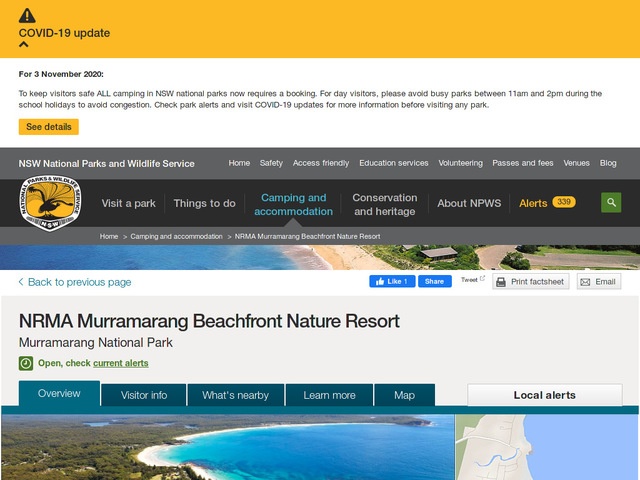 http://www.nationalparks.nsw.gov.au/camping-and-accommodation/accommodation/nrma-murramarang-beachfront-nature-resort